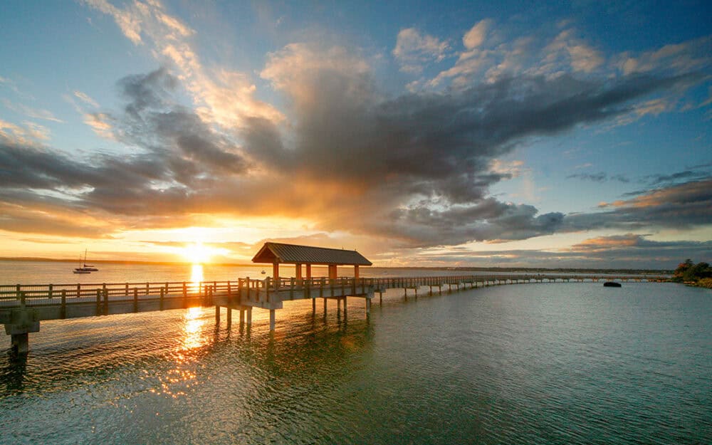 Taylor Dock with scenic sunset view at Uplands Park.